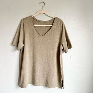 Chico's Women Ultimate Tee Sage Green V-Neck Short‎ Sleeve Slub Knit Size XL EUC